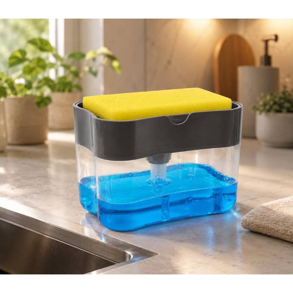 Dispenser Para Detergente Sabao 2x1 Detergente Suporte Porta Bucha Esponja preto