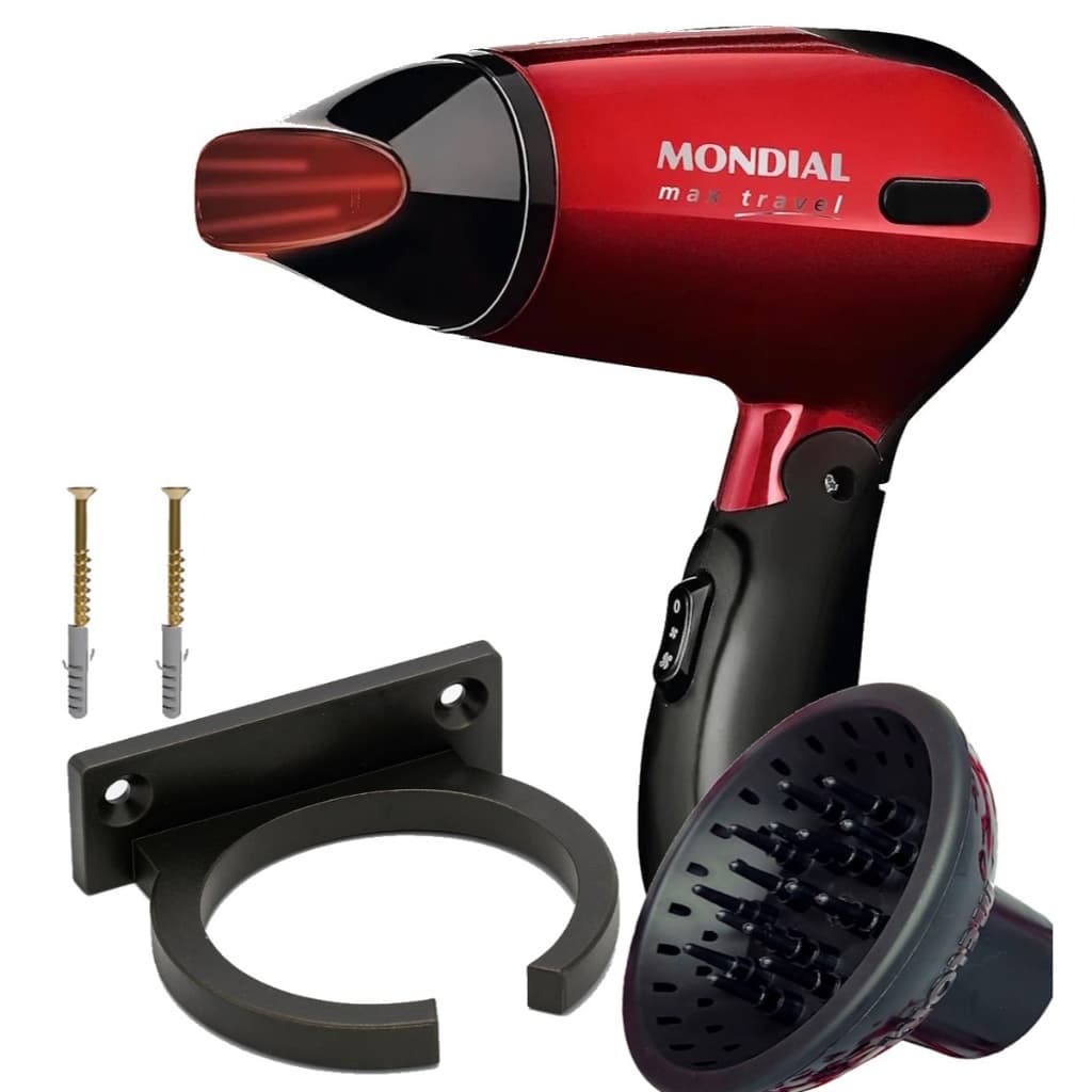 Secador De Cabelo Mondial 1200w Mini Dobrável Viagem Difusor Cachos Com Suporte Parede