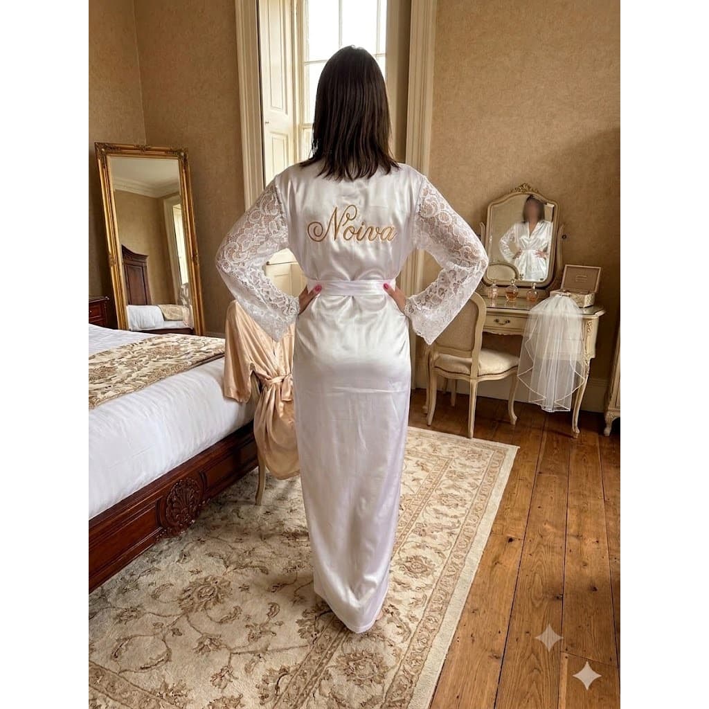 Robe Longo com manga longa de renda para Noiva, dia de noiva, casamento