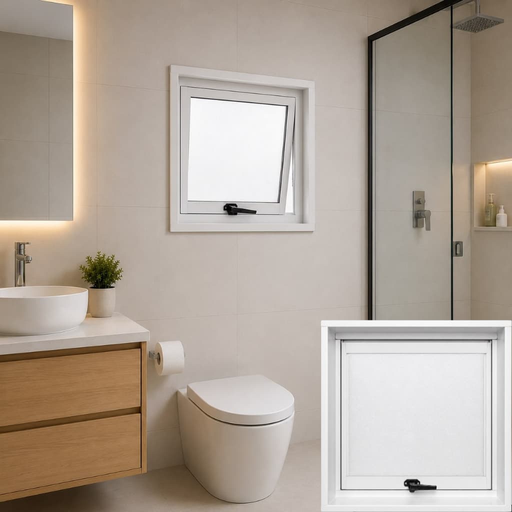 Vitrô Janela Basculante Banheiro Lavabo Com Vidro Boreal 50x50x12 em Aço