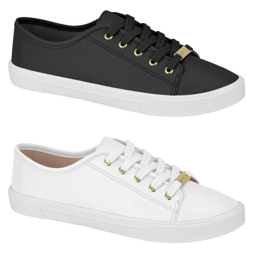 Kit Tênis Feminino Branco e Preto Básico Casual Original Confortável Caminhada Trabalho Escola