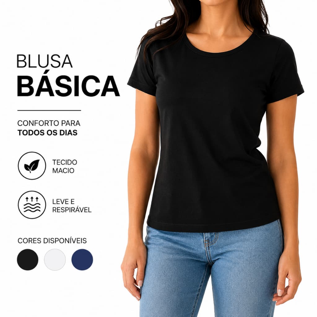 Blusa Feminina Básica Manga Curta Gola Redonda Viscolycra Casual Confortável do P ao GG