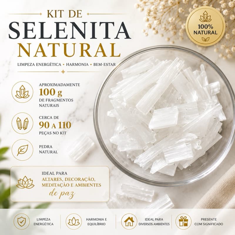 Kit Selenita Natural 100g | Cerca de 90 a 110 Fragmentos | Cristal para Limpeza Energética