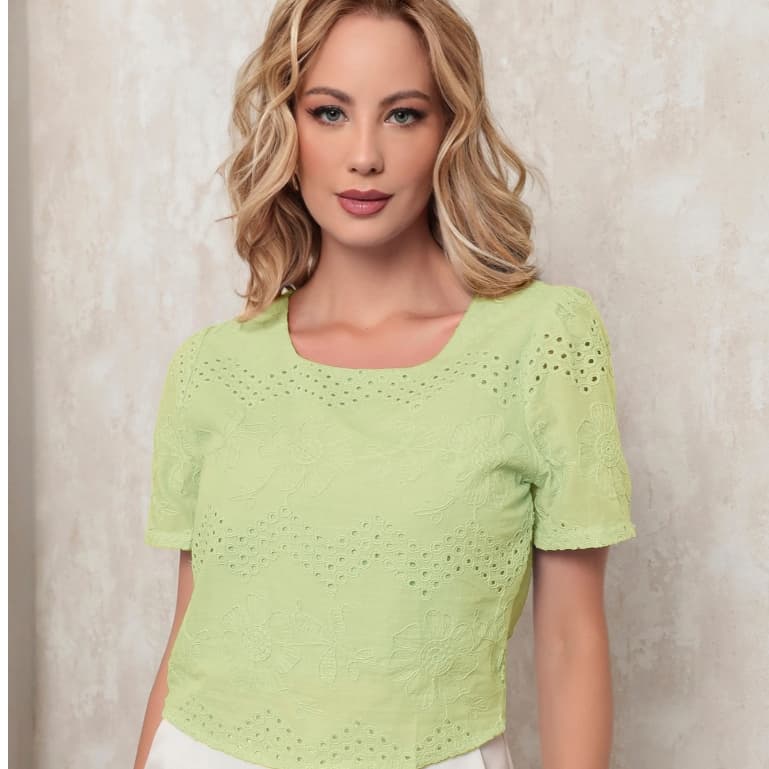 ONLYONE- BLUSA FEMININA ELEGANTE ALGODÃO LAISE BORDADO ZÍPER LATERAL CAIMENTO CONFORTÁVEL- BLUSAS FEMININAS VERAO