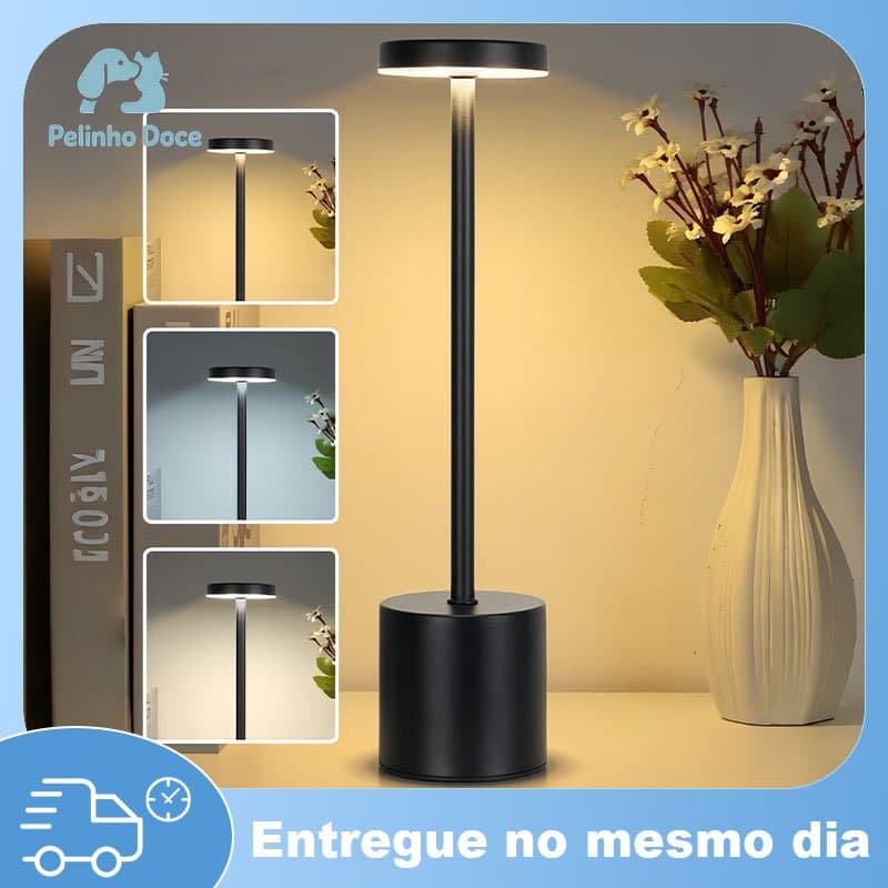 Luminária Abajur de Mesa Candeiro Dumbbell Touch de Quarto Luxuosa 3 Tons de Led
