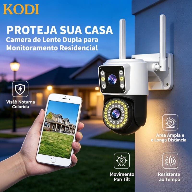 Câmera de Segurança 360° PTZ 6MP | Lente Dupla, Externa Wi-Fi, IP66, Sirene de Alarme e Visão Noturna - G1