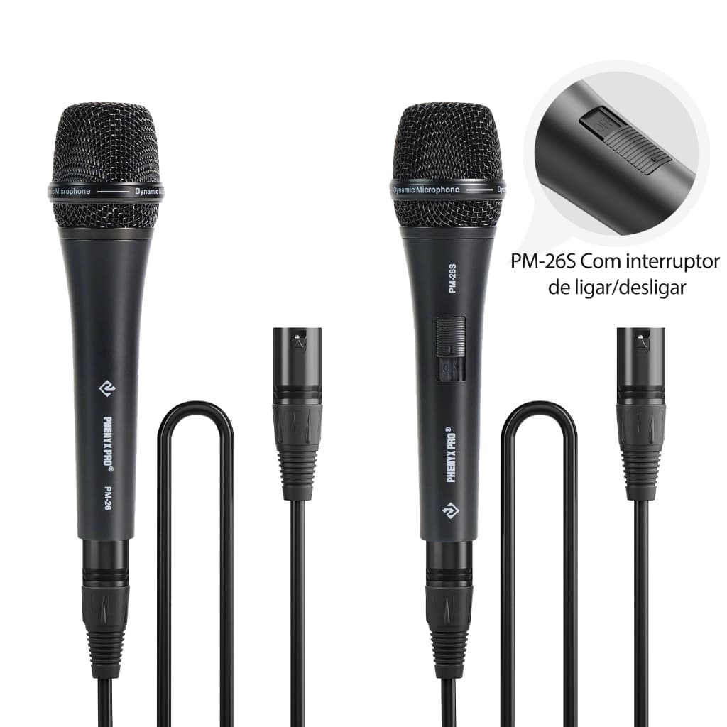 Microfone vocal com fio Phenyx Pro PM-26/26S Microfone profissional supercardioide dinâmico de mão