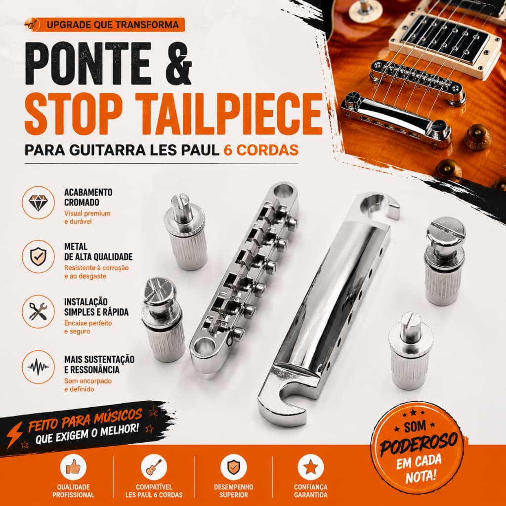 FLEOR Conjunto De Ponte E Arremate De Guitarra Elétrica TOM Para Peças Estilo LP SG , Cromado