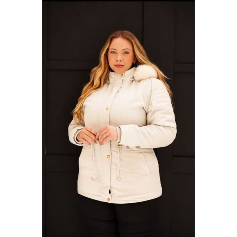 Parka Sarja forrada com pelucia interna  plus size capuz removível e ajuste cintura