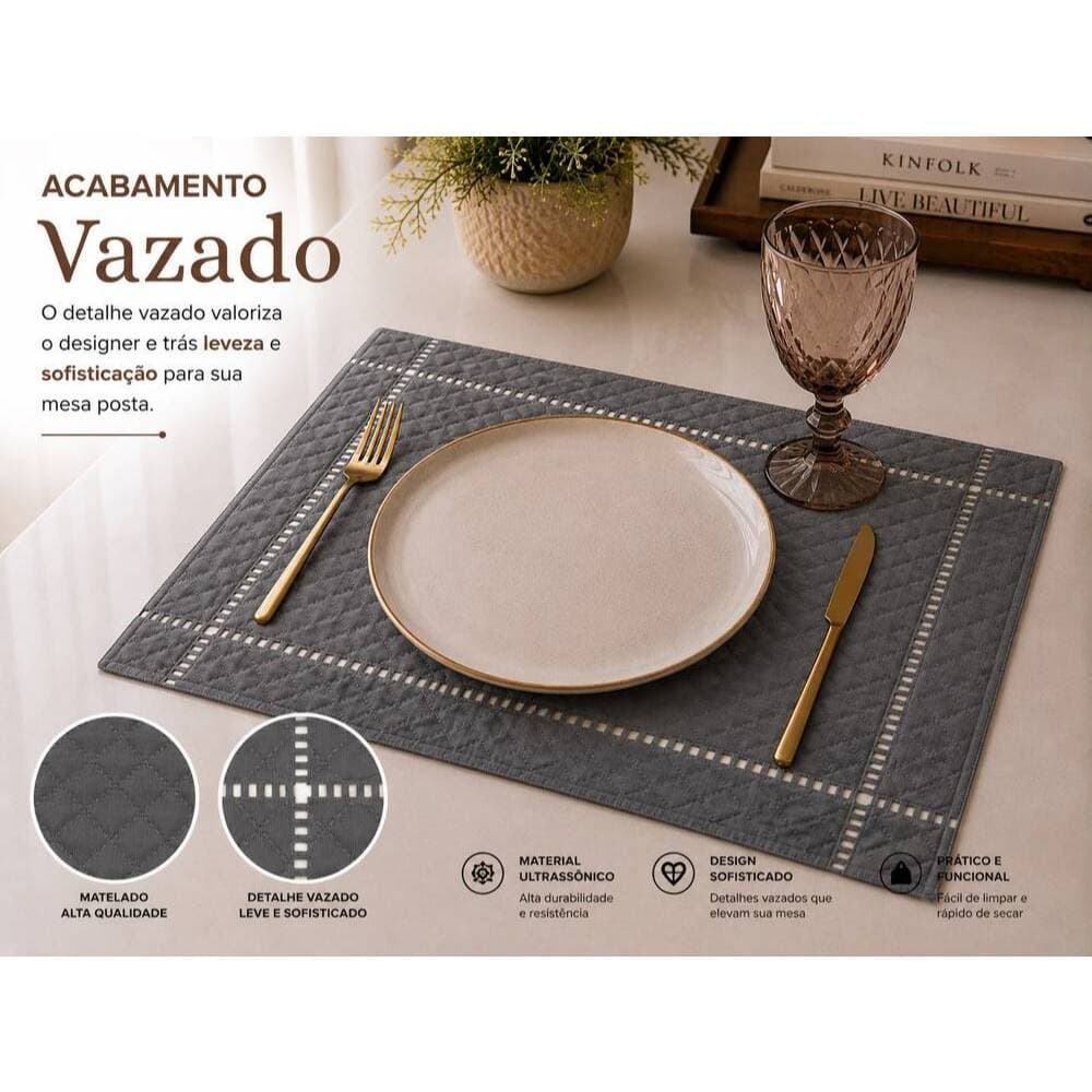 Kit Par 2 Souplat Matelado Ultrassônico 50x35 Lugar Americano Luxo Mesa Posta Vazado