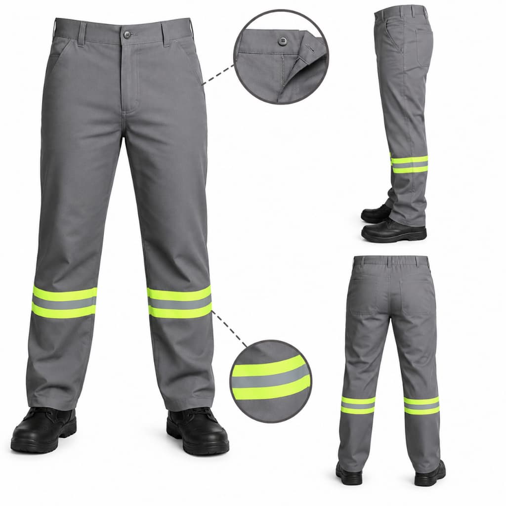 Calça NR10 Maicol Cedrotech 8048 | Cinza com Refletivo Verde | Antichama | EPI Profissional | CA 44108
