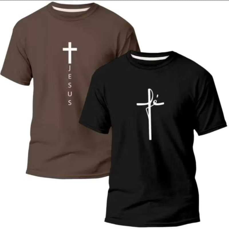 Kit 2 Camiseta Masculina Fe Religiosa 100% Algodão Premiu