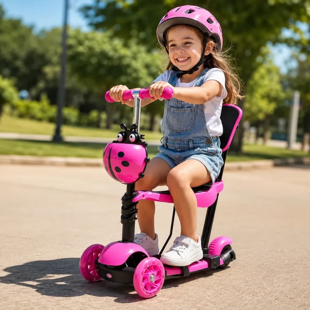 Patinete Infantil 3 Rodas 3 em 1 Com Assento Empurrador Rosa Importway