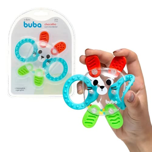 Chocalho com Mordedor Coelhinho Buba Bebê 4 Meses+ BPA Free
