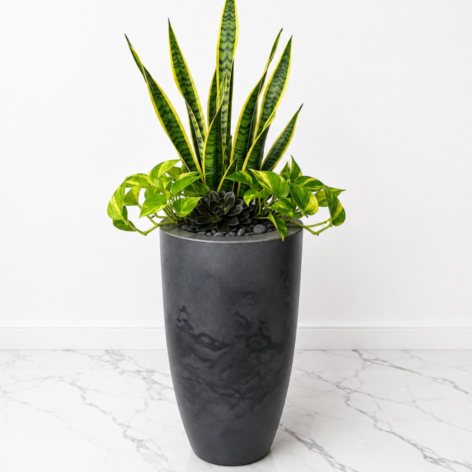 Vaso Ibiza Bojo Slim 50x30 Marmorizado Luxo Grande Decorativo para Sala Jardim e Varanda