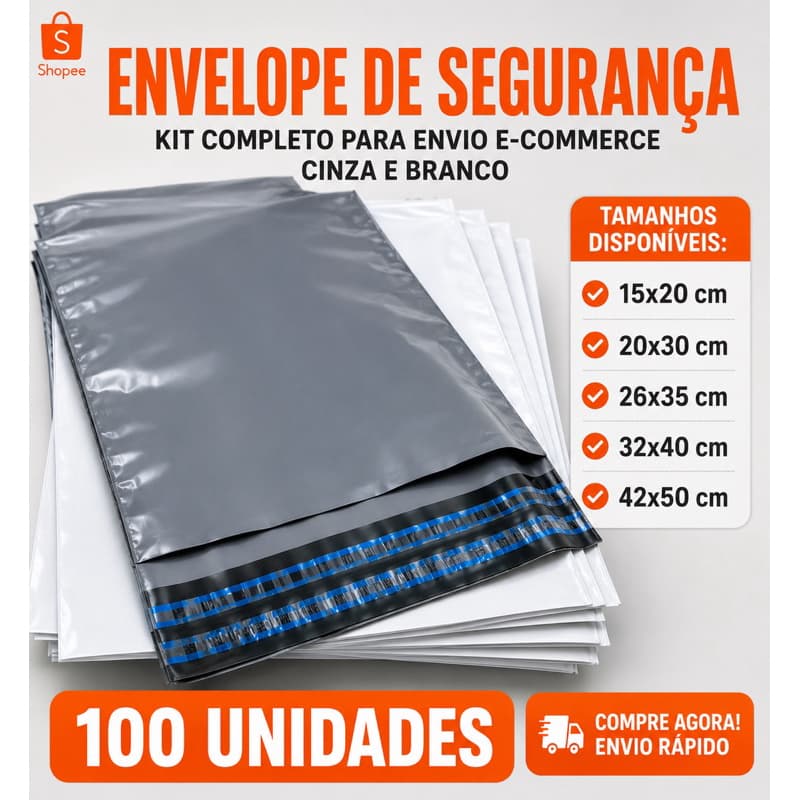 Kit 100 Envelopes de Segurança - Embalagens de Envio Saco Inviolável Tamanho 15x20 20x30 26x35 32x40 42x50