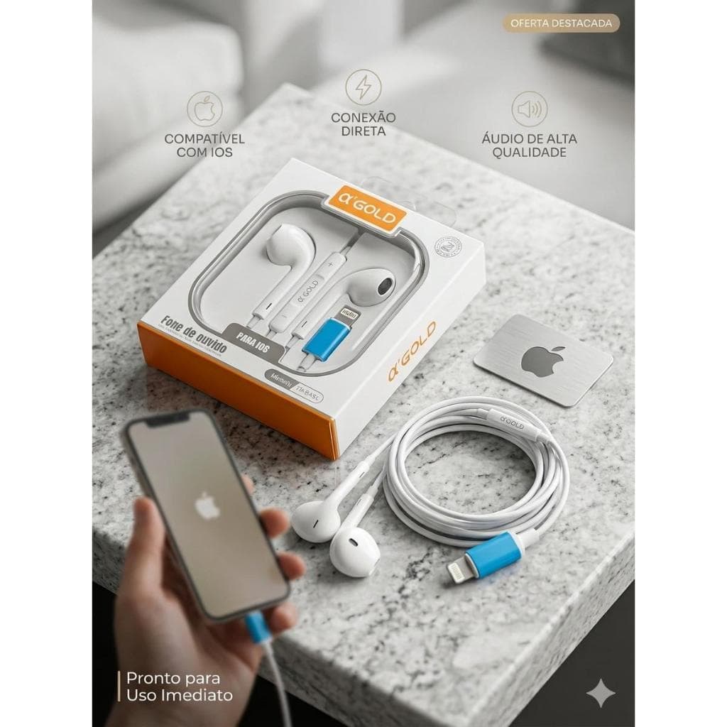 @'Gold FN-A75L Fone iOS Intra Auricular Estéreo Celular Controle Volume Com Microfone Embutido