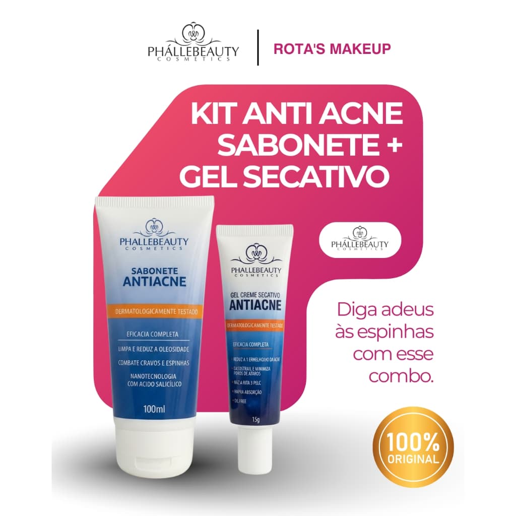 Kit Skincare Antiacne | Sabonete Antiacne 100ml + Gel Creme Secativo Phallebeauty 15g