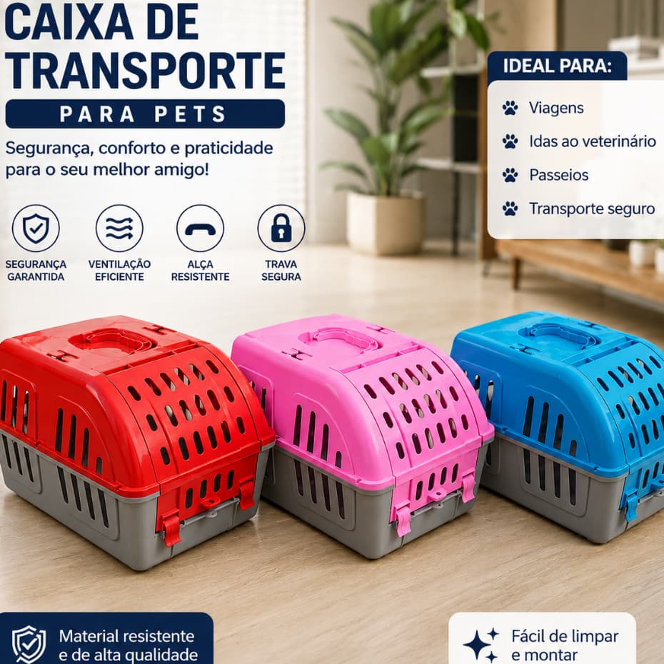 Caixa de Transporte Cachorro Gato Coelho Porte Pequeno
