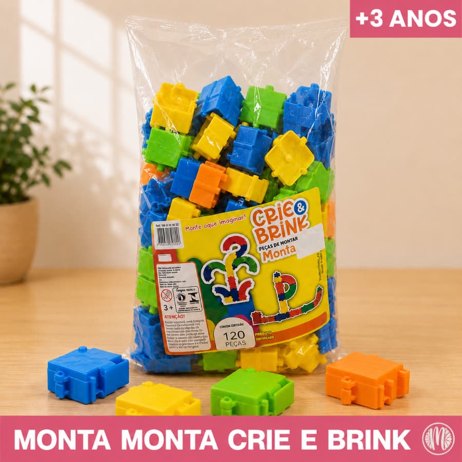 Blocos de Montar Monta Monta 120 Peças Educativo Didático Infantil