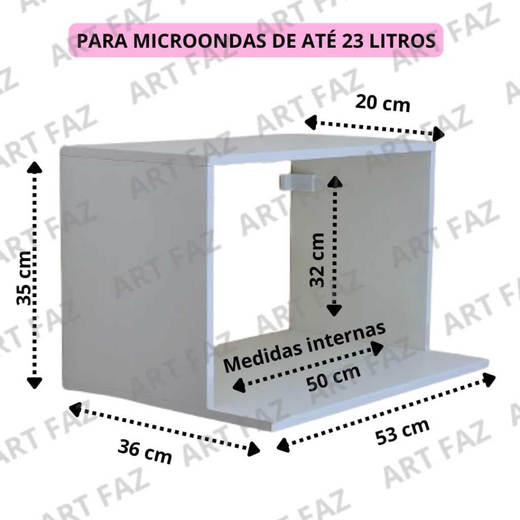 SUPORTE NICHO MICRO-ONDAS/FORNO ATE 23 LÍTROS, COZINHA AÉREO 100% MDF BRANCO