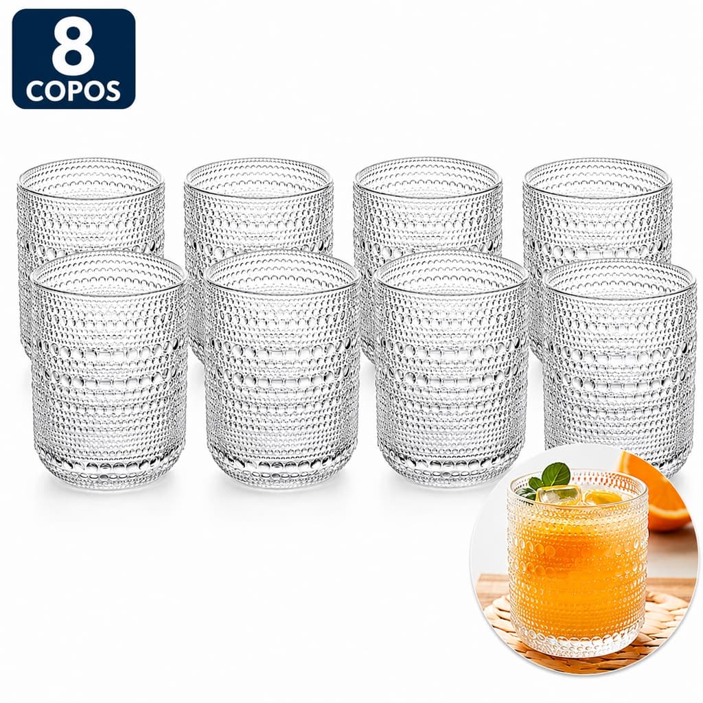 Jogo 8 Copos 280ml Vidro Grosso Luxo Mesa Posta Bebidas Copo Baixo Premium
