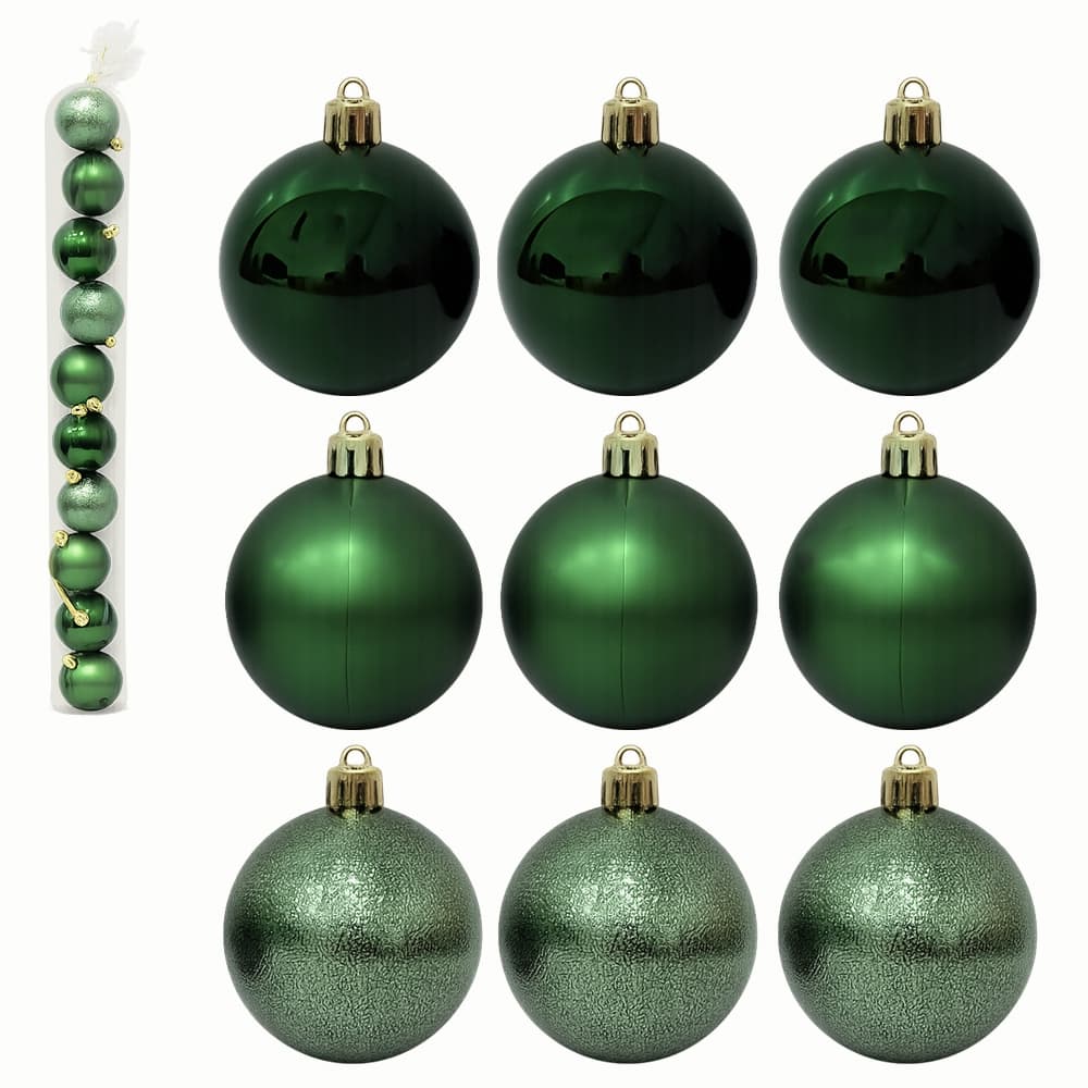 BOLA DE NATAL 6CM DE Ø VERDE MENTA MISTA BRILHO / FOSCA / TEXTURADA PCTE COM 9 PECAS