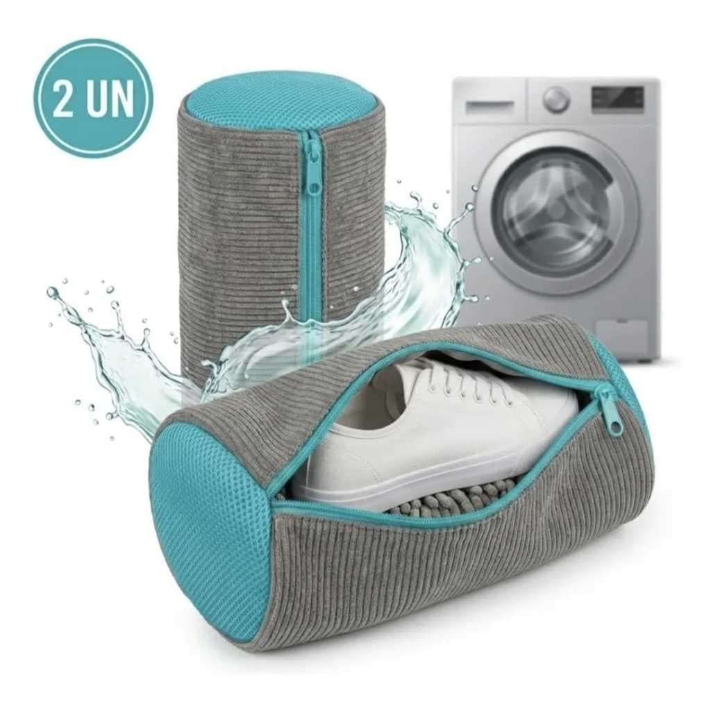 Kit 2 Bolsas Sacos Limpa Tênis para Máquina de Lavar com Zíper Protetor Reutilizável