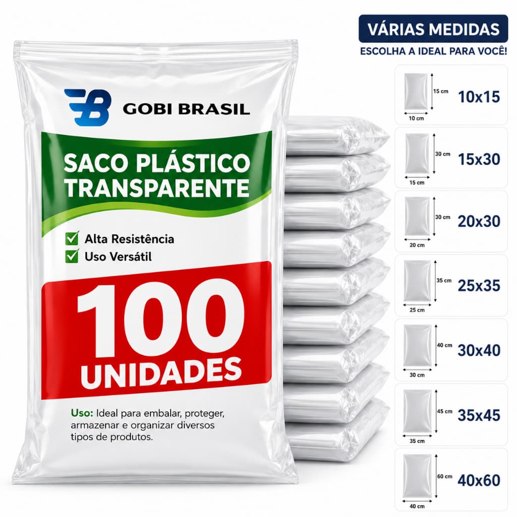 Saco Transparente VARIAS MEDIDAS 100 Unidades - Cristal Transparente Ecommerce PE - O Melhor Para Comércio