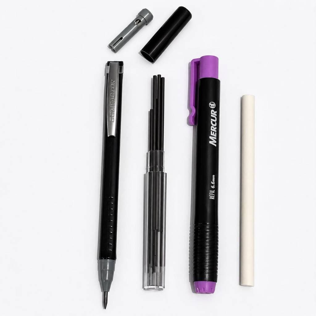 Lapiseira 2.0mm Profissional Compactor + Grafite + Caneta Borracha Mercur 6.6mm
