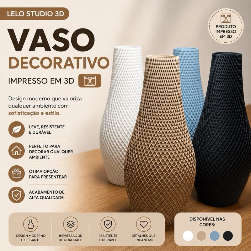 Vaso Decorativo Geométrico Moderno em Impressão 3D para Sala e Escritório