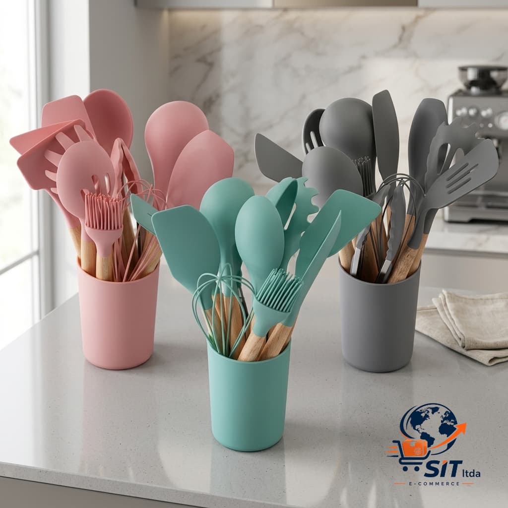 Kit 12 Pcs Utensilios Silicone 10,5 Cm X 10,5 Cm X 14,5 Cm