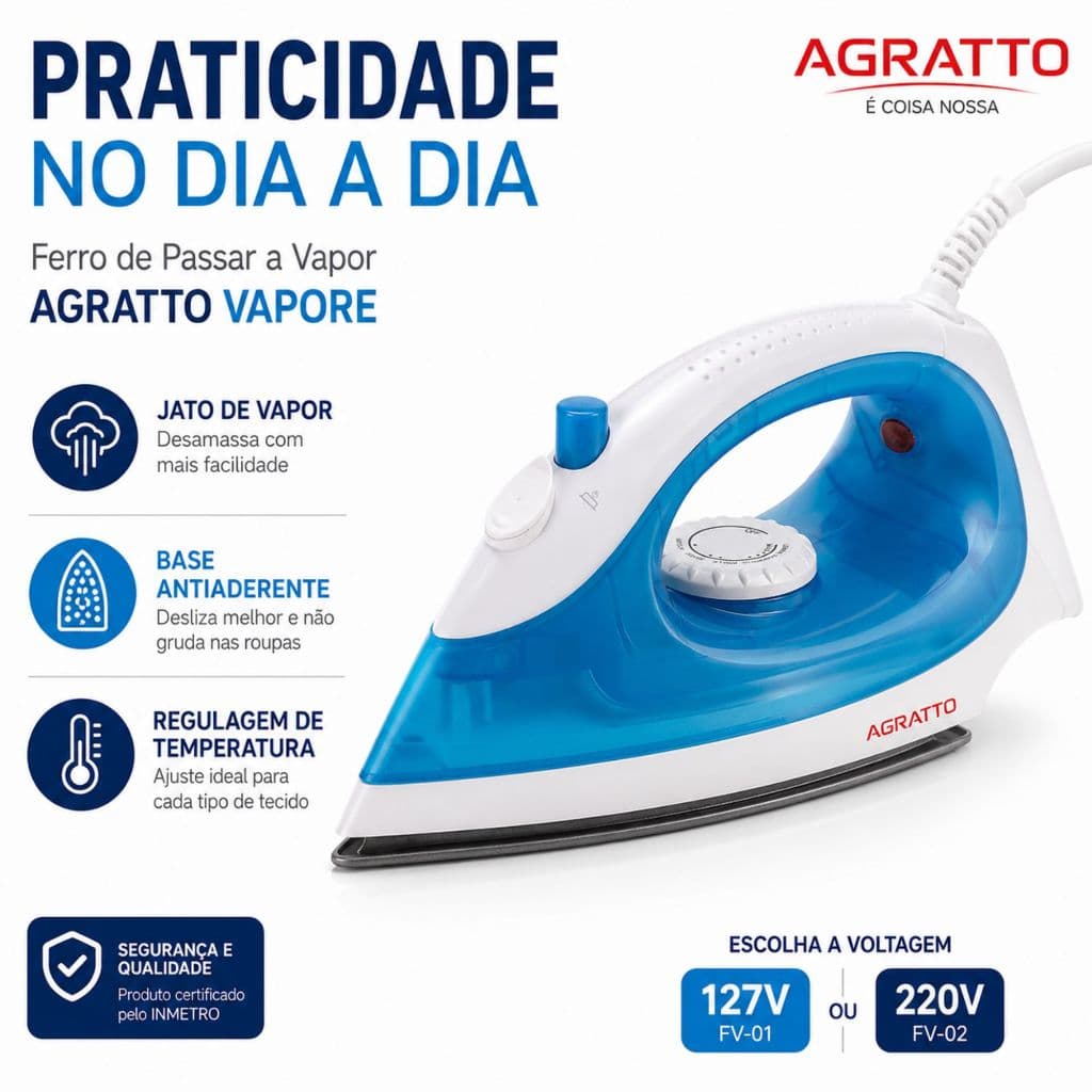 Ferro De Passar A Vapor Agratto Vapore Base Antiaderente Controle De Temperatura Jato De Vapor