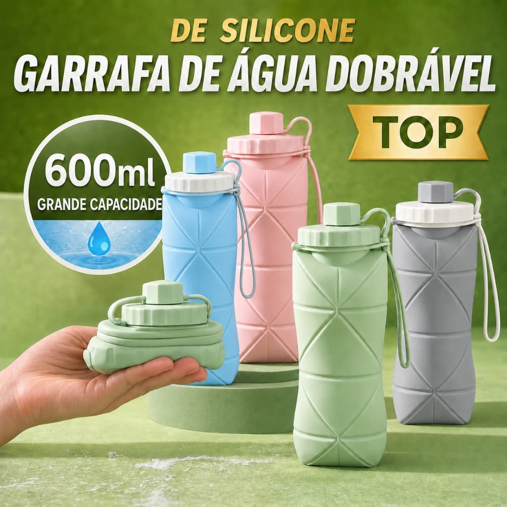 Garrafa De Água Squeeze De Silicone Dobrável 600ml Retrátil Portátil Para Academia Esporte Viagem Livre De BPA