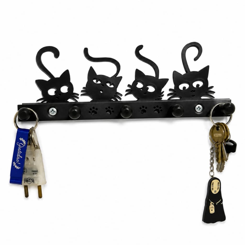Porta Chaves Decorativo Gatos 5 Ganchos Organizador de Chaves para Parede Suporte Porta Chave Moderno Decoração Casa