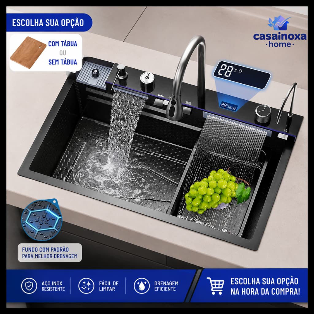 Pia de Cozinha Inox Gourmet SUS304 com Torneira e Acessórios