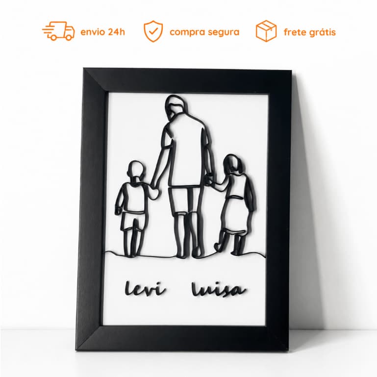 Kit 3 Quadros Dia Dos Pais Personalizado Pai Com Filho E Filha Personalizado Em Relevo 3D – Presente Dia dos Pais