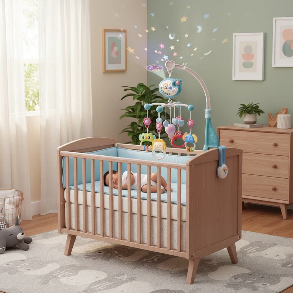 Mobile Para Berço Musical Giratório Com Controle Remoto Infantil Baby Brinquedos Recém Nascido Cabeceira Berço Criança