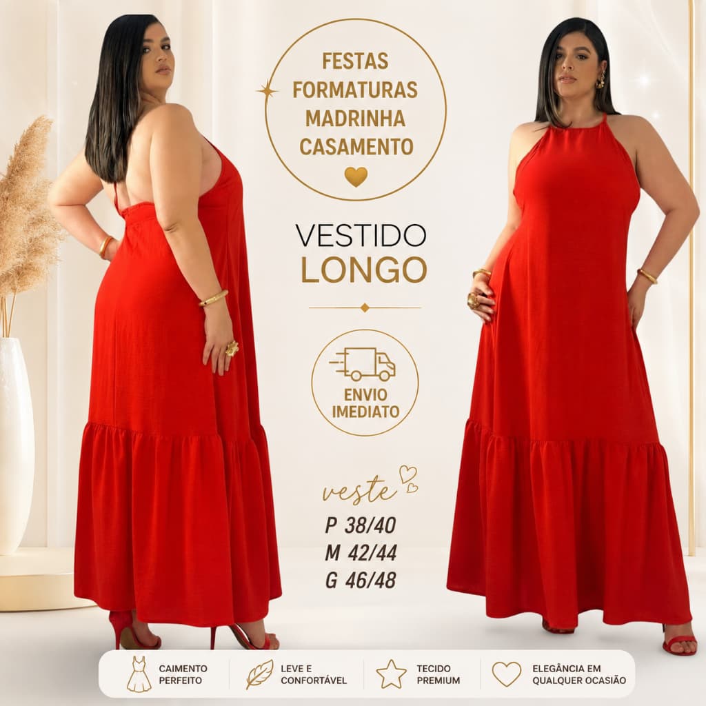 Vestido Longo Feminino Madrinha Casamento Frente Única  Crepe Duna  Amarração Promoçao Natal Fim Ano