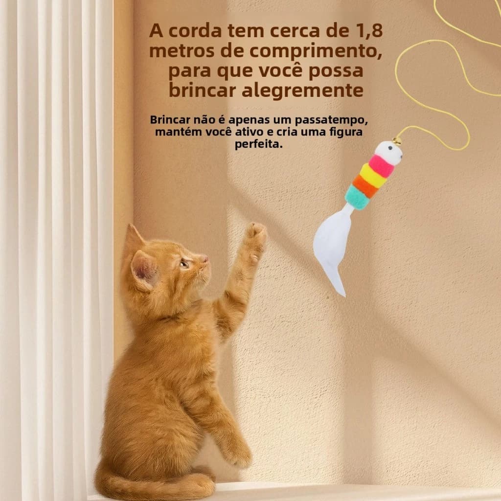 Brinquedo Interativo Para Gatos – Varinha De Penas Suspensa Diversão Automática E Balançando