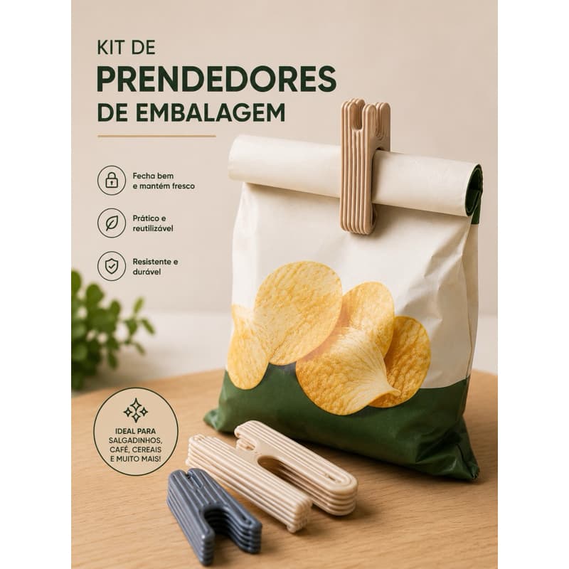 Kit com 10 Prendedores de Embalagem – Reutilizáveis e Resistentes