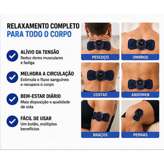 Mini Massageador Elétrico Portátil Recarregável USB EMS Para Pescoço Costas Ombros Pernas 6 Modos Bivolt