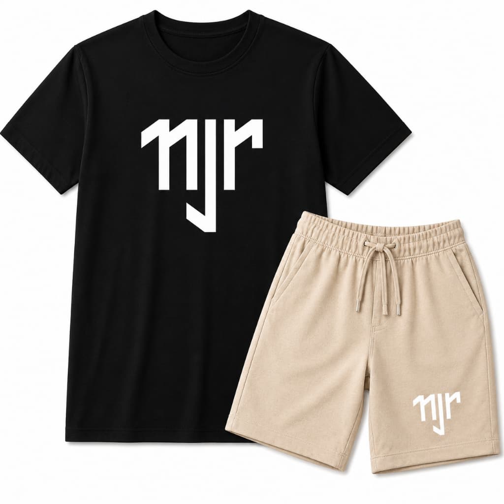kIT Masculino Camiseta Estampa MJR  + Bermuda  Moletinho Casual Academia Verão Confortável Premium