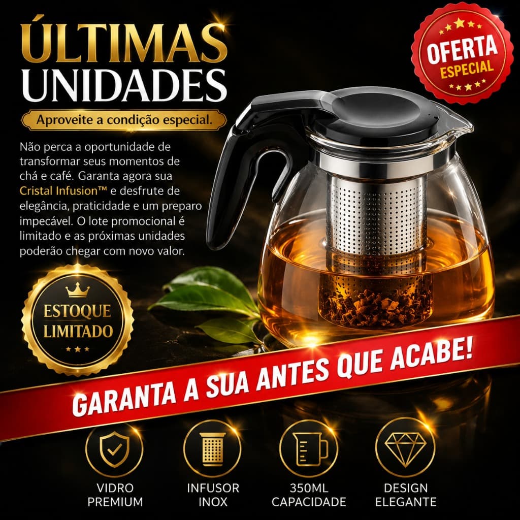 Cristal Infusion™ — A chaleira de vidro premium que transforma cada infusão em um momento de elegância.
