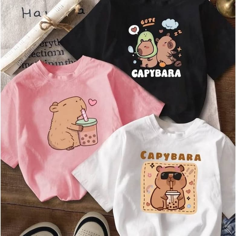 Kit 3 Camiseta Menina Infantil Estampa Capivara Modinha 100% Algodão Premium