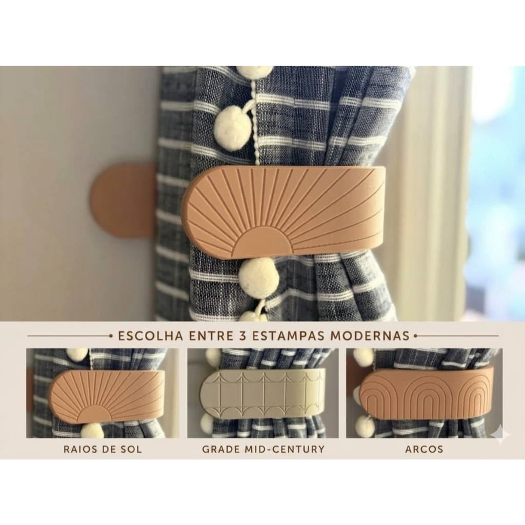 kit 2 Prendedor De Cortina sem furos Moderno Abraçadeira Elegante