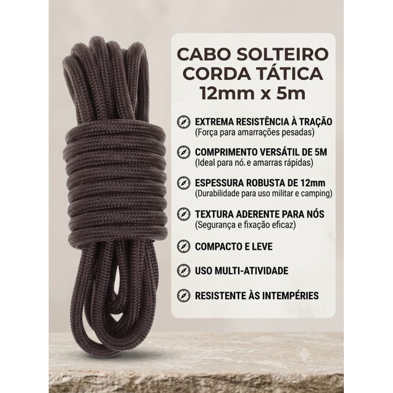 Cabo Solteiro Corda Preta - 12mm com 5 metros