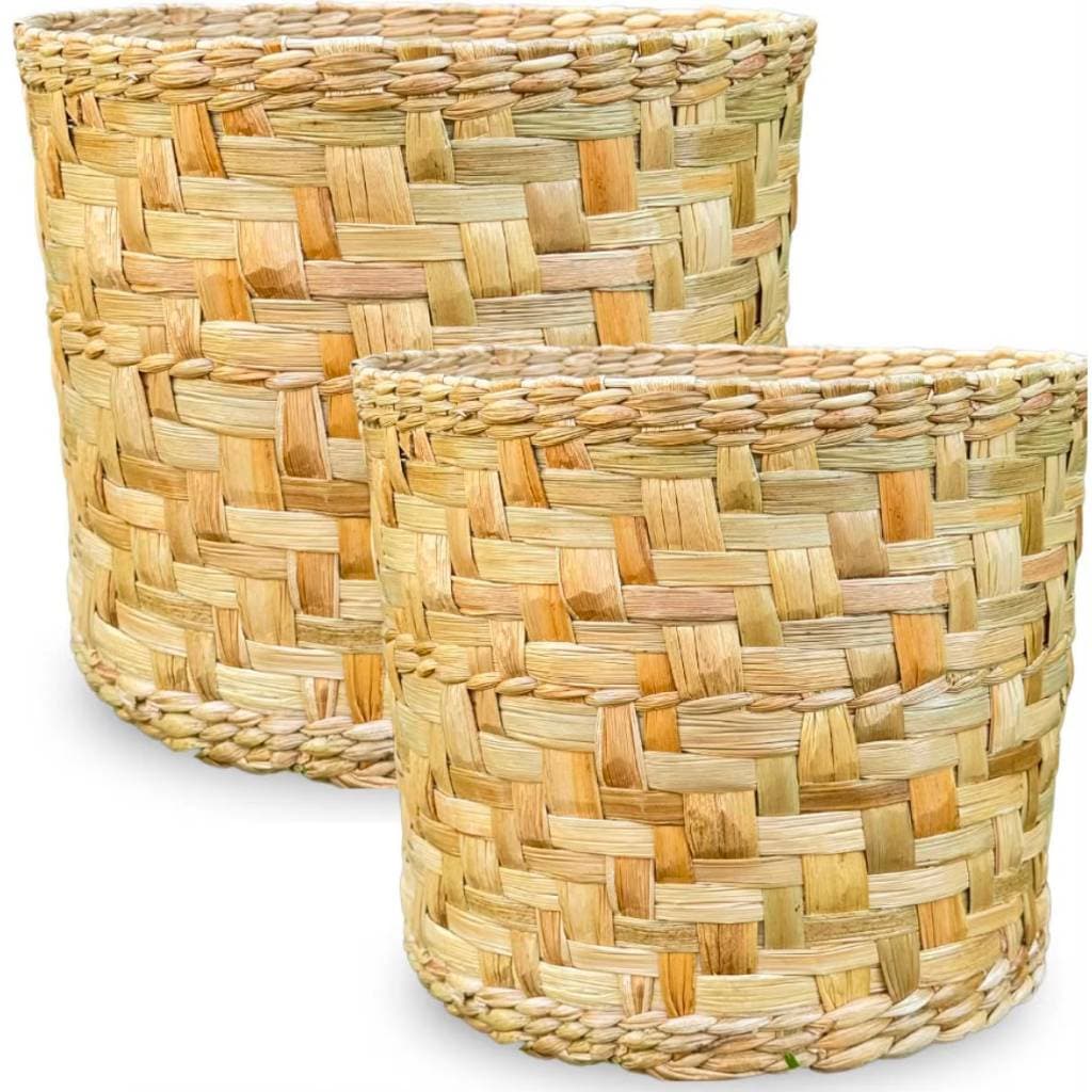 Cesto Circular de Palha Vaso para Plantas Cachepot N3 - kit com 2 peças