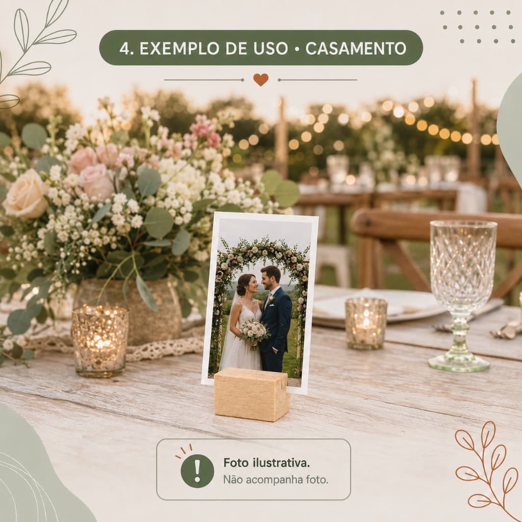 Suporte para Foto Madeira Pinus Porta Retrato Lembrancinha Casamento Batizado Festa Decoração Centro de Mesa | Kits
