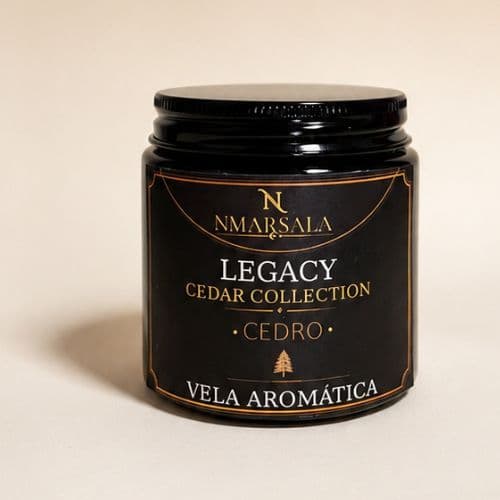 Vela Aromática Masculina Cedro e Musk Legacy Cedar Collection Nmarsala | Cera de Coco | Presente Dia dos Pais